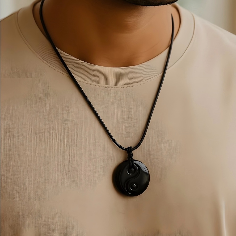 Black Yin Yang Pendant Necklace for Men - Minimalist Accessory
